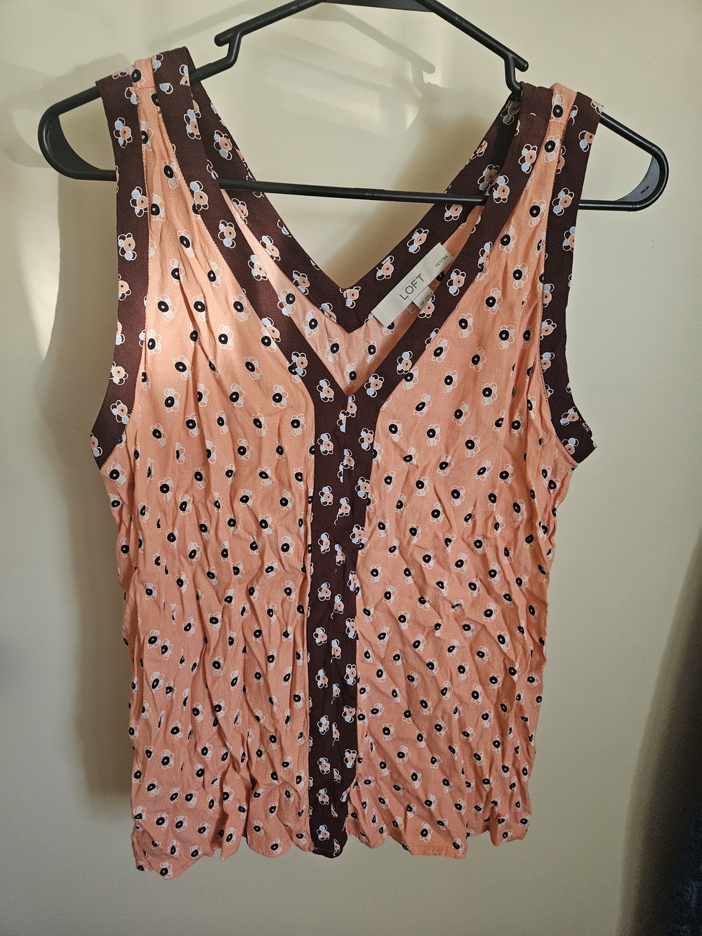 LOFT Floral Print V-Neck Sleeveless Dress - Peach & Maroon